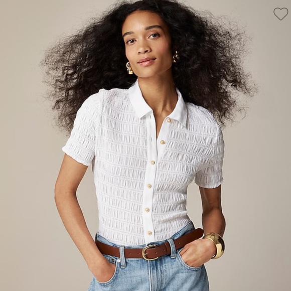 J. Crew Top Smocked button-up shirt in cotton-blend voile / white / Sz. L - Picture 12 of 12